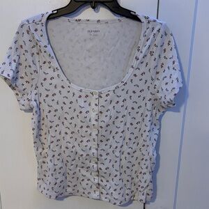 Old Navy White Button Down Shirt with Floral Print